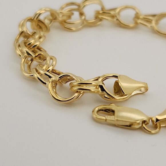 14k Yellow Gold Double Row Chain Link Bracelet 7.2" - Picture 5 of 9